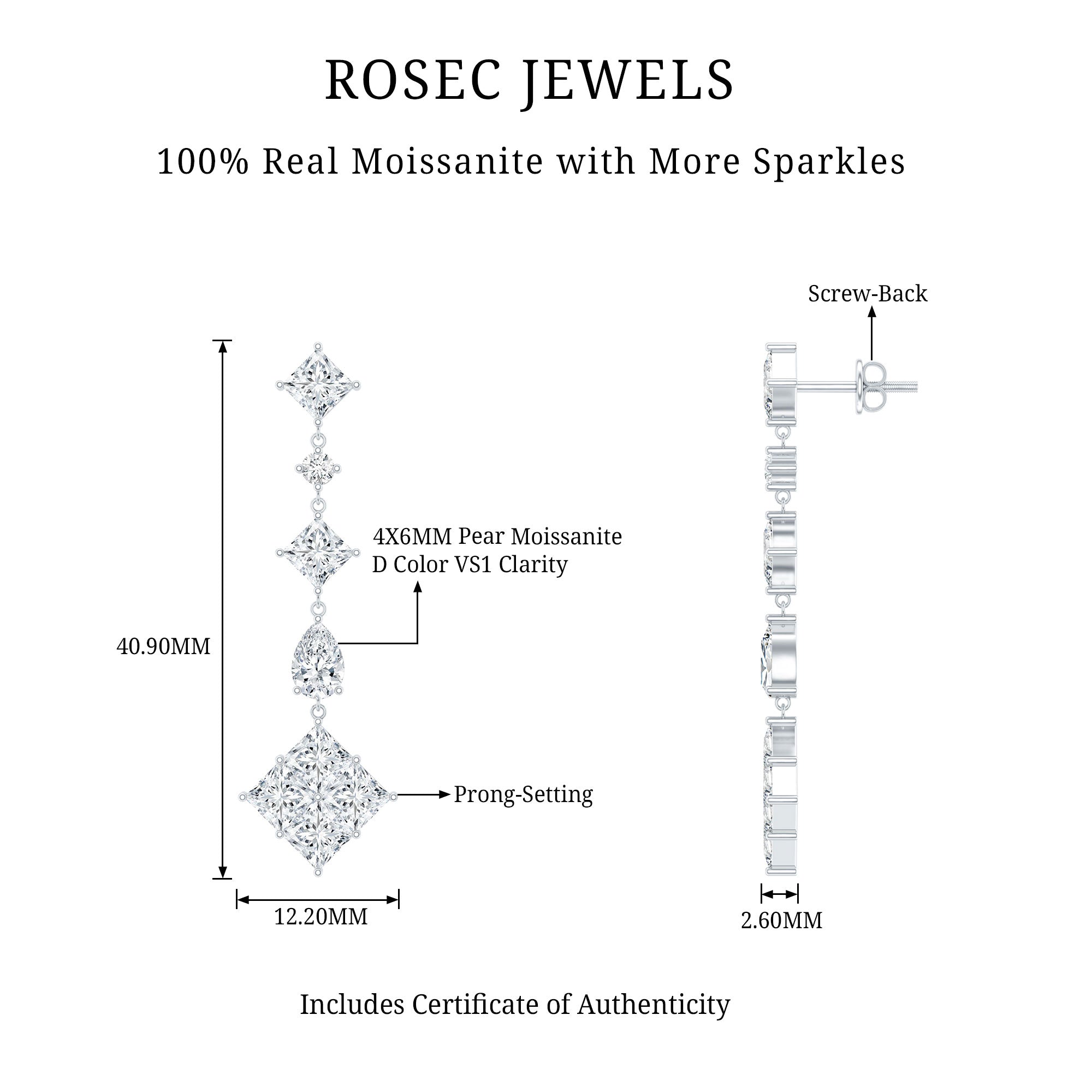 Certified Moissanite Wedding Dangle Earrings for Women