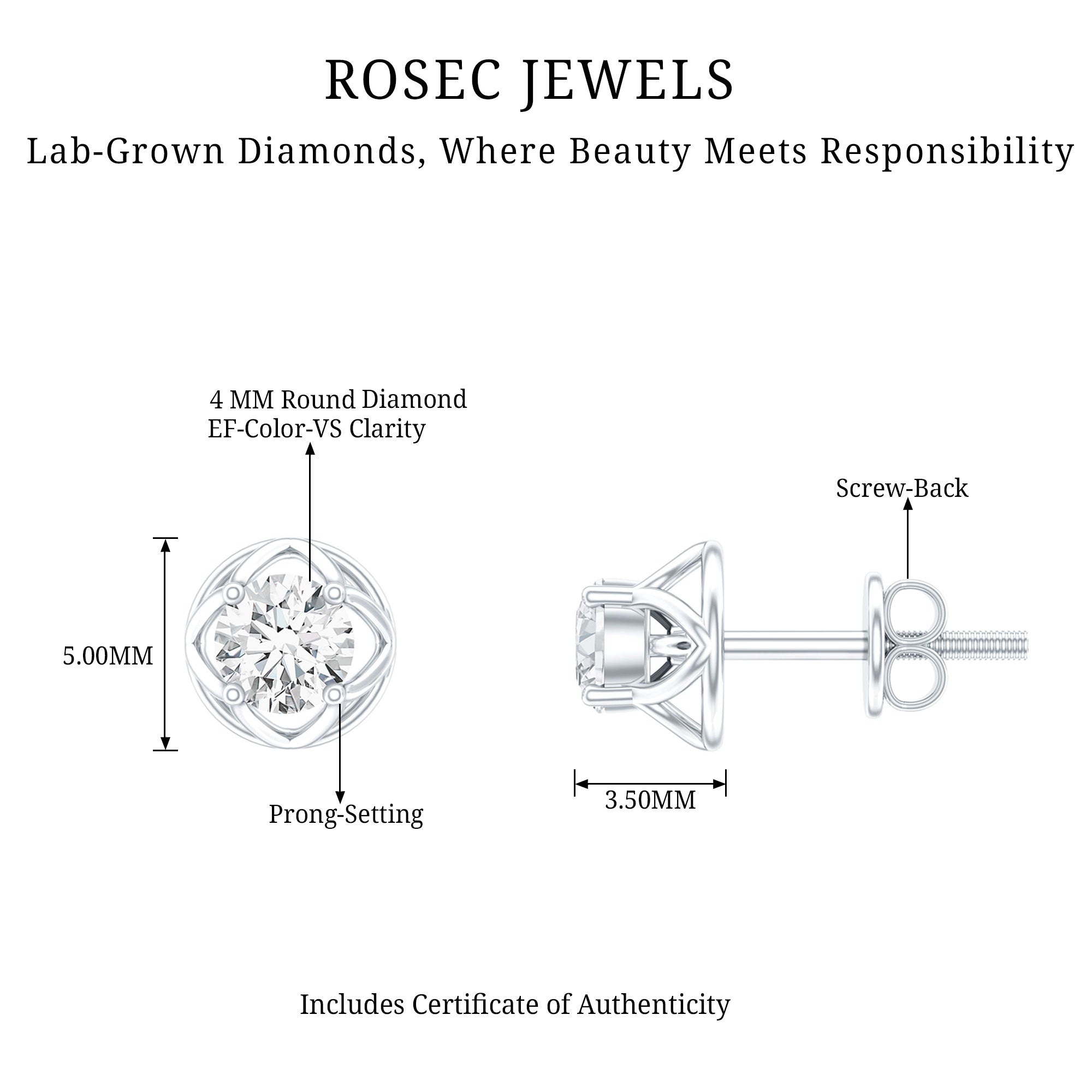 Round Diamond Solitaire Stud Earrings with Screw Back