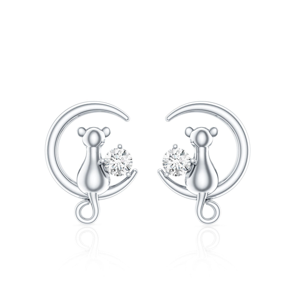 Diamond Cat Moon Stud Earrings for Women