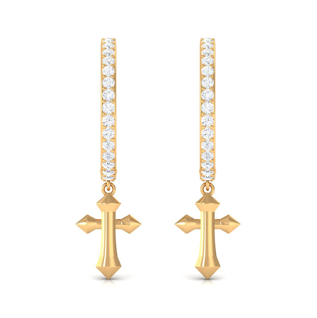 Certified Diamond Cross Drop Hoop Earrings