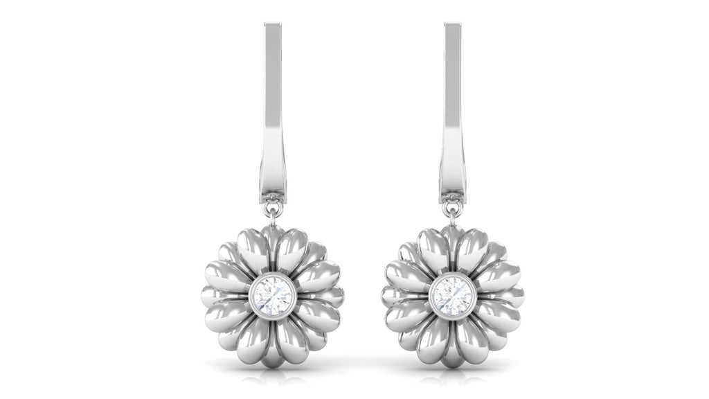 Natural Diamond Flower Drop Hoop Earrings