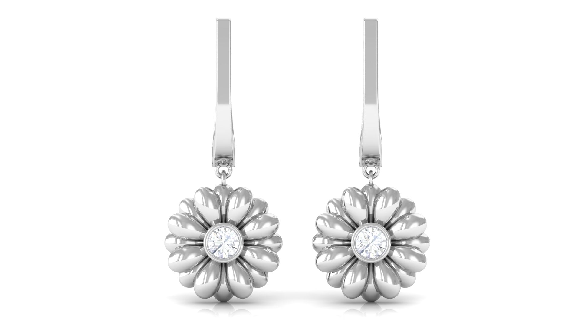 Natural Diamond Flower Drop Hoop Earrings