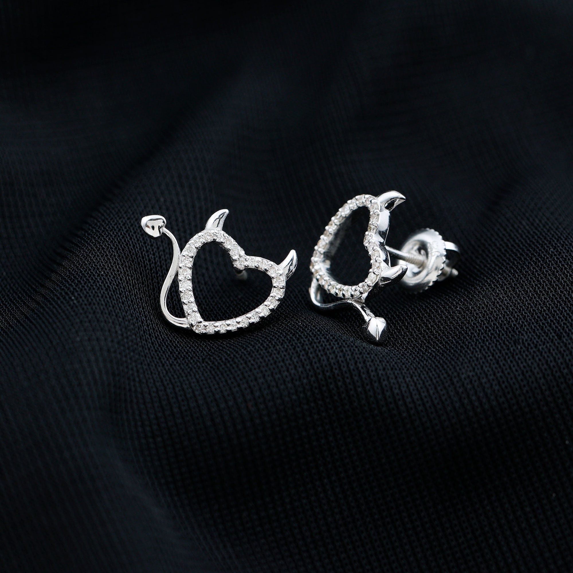 Round Diamond Devil Heart Earrings