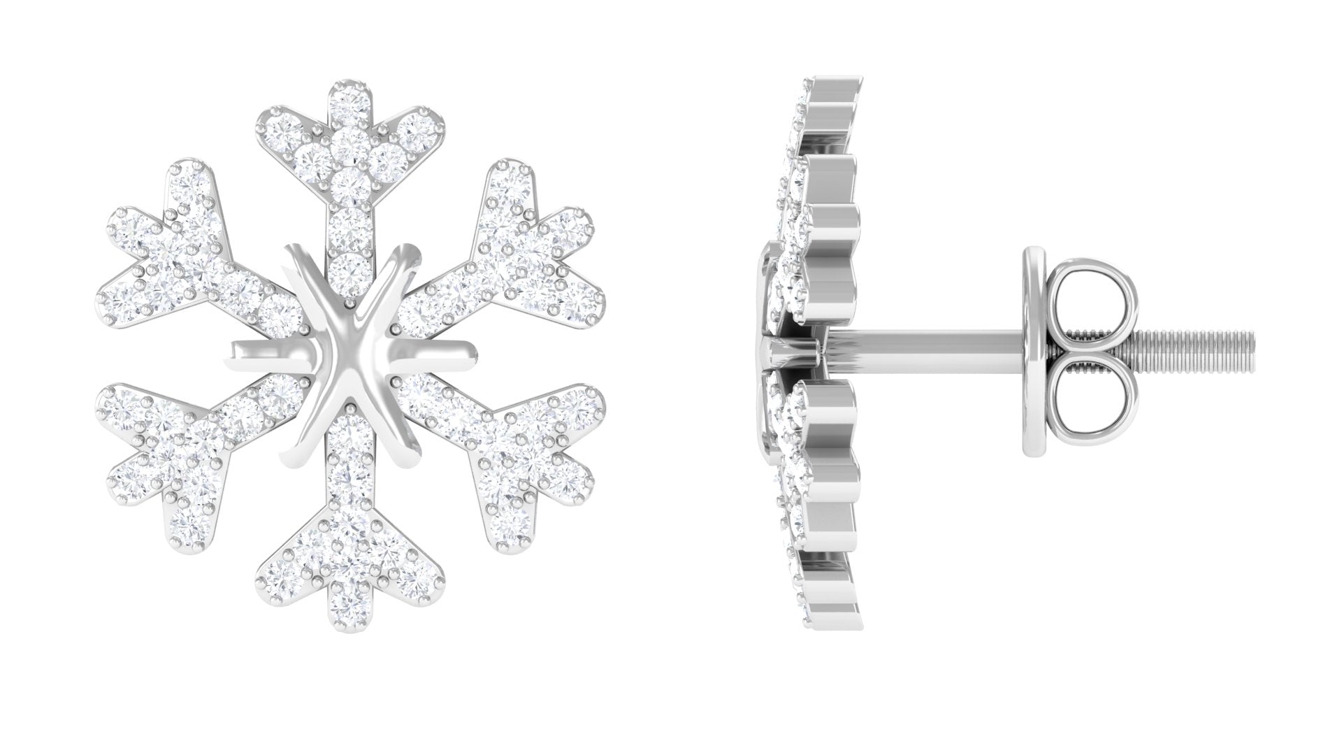 Natural Diamond Snowflake Earrings with Screw Back