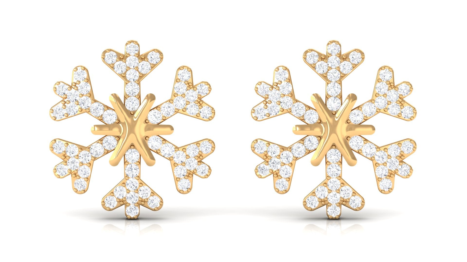 Natural Diamond Snowflake Earrings with Screw Back