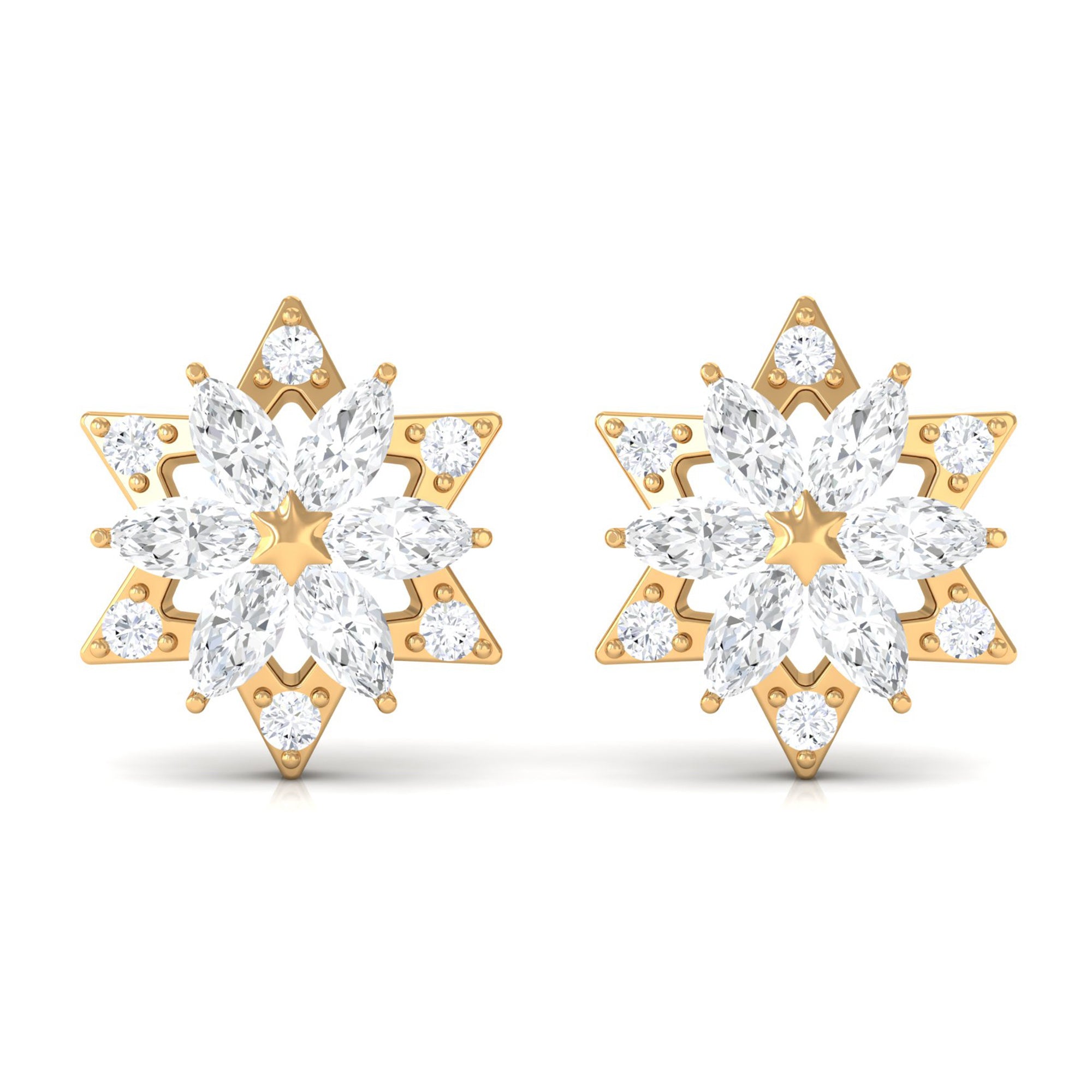 Round Diamond Flower Stud Earrings With Screw Back