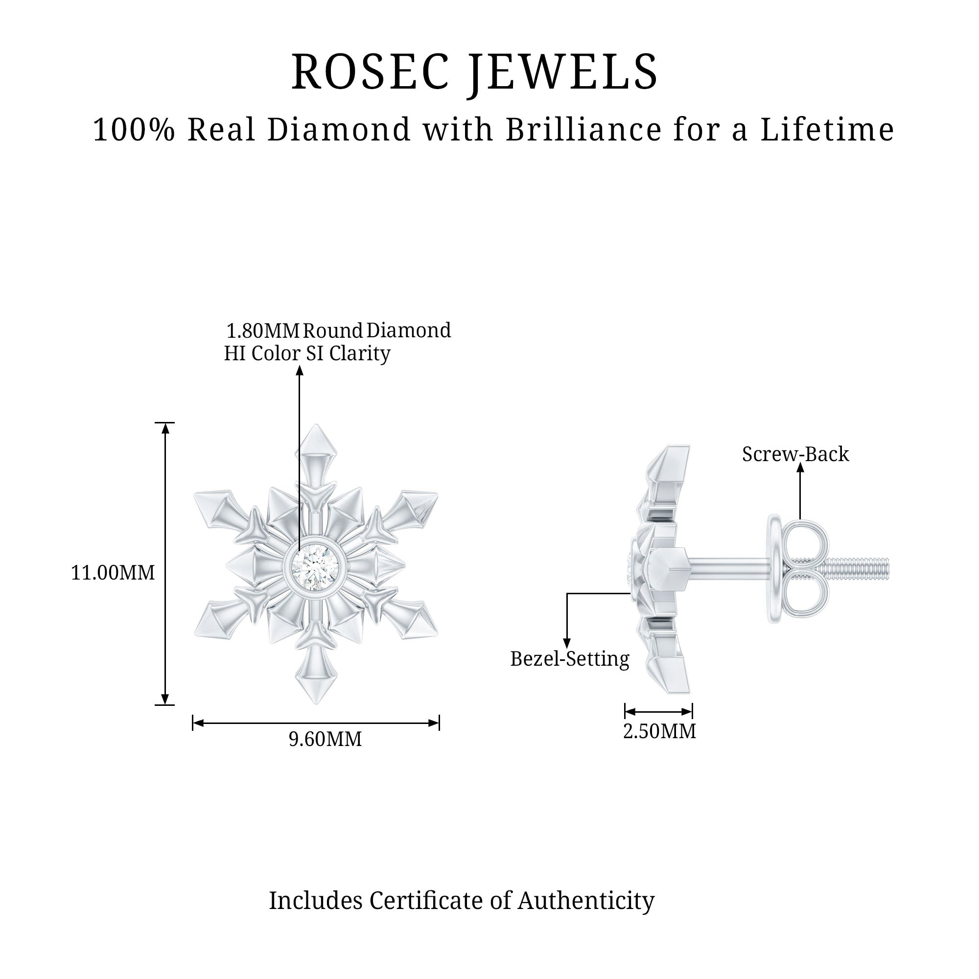 Bezel Set Diamond Snowflake Stud Earrings