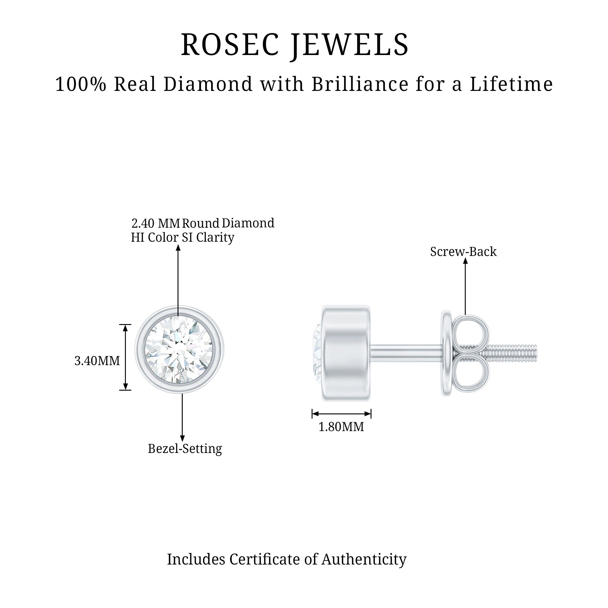 Minimalistic Bezel Set Diamond Stud Earrings