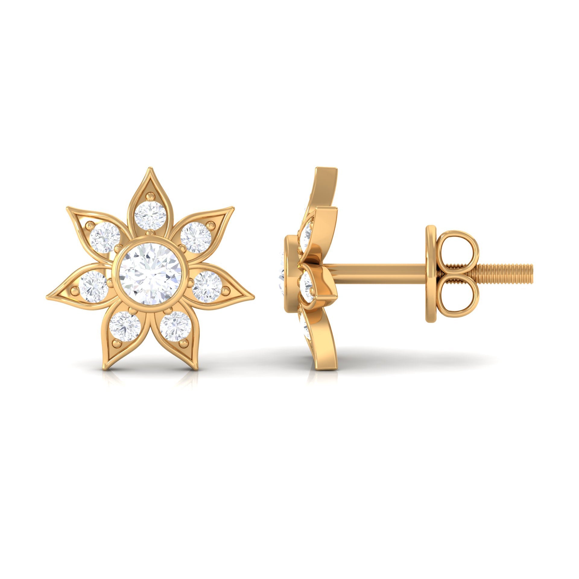 Natural Diamond Flower Earrings with Screw Back
