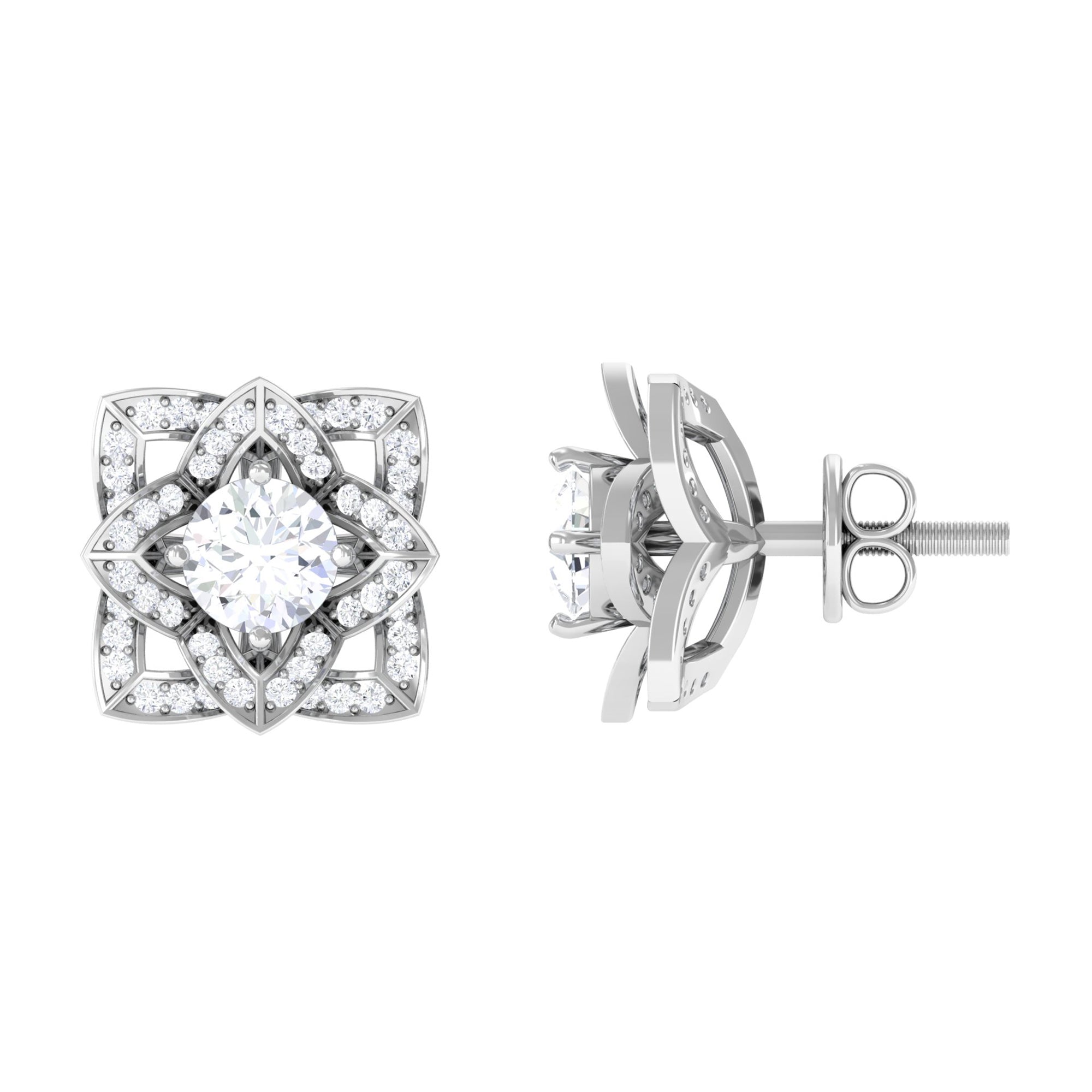 Natural Diamond Art Deco Earrings with Screw Back