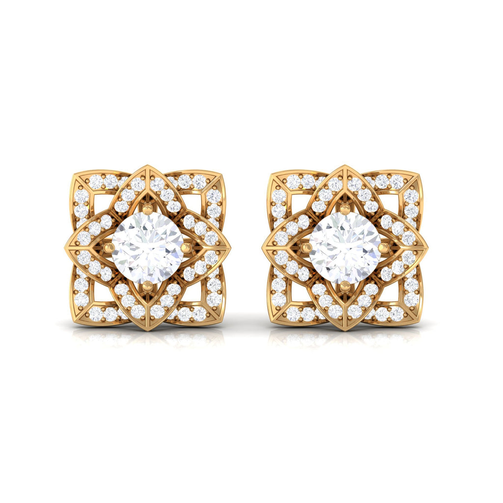Natural Diamond Art Deco Earrings with Screw Back