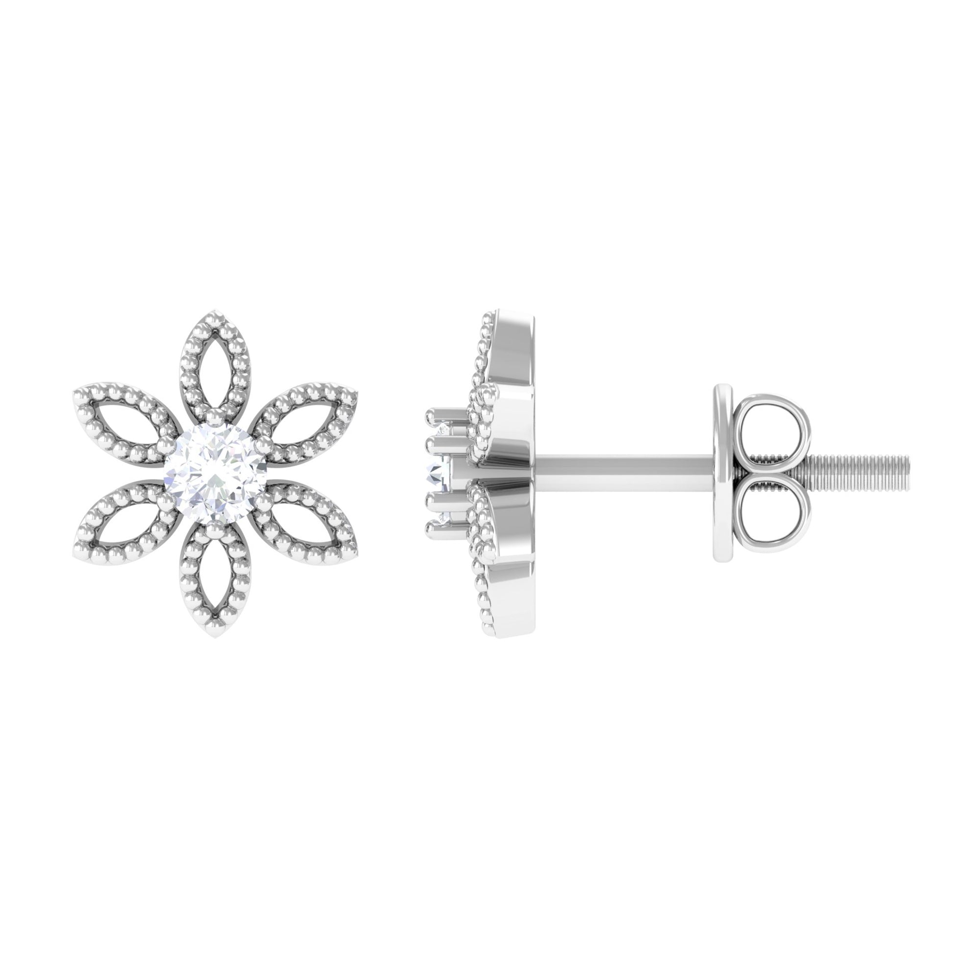 Natural Diamond Flower Stud Earrings with Certificate