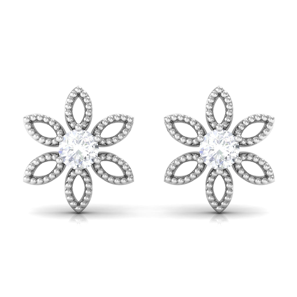 Natural Diamond Flower Stud Earrings with Certificate