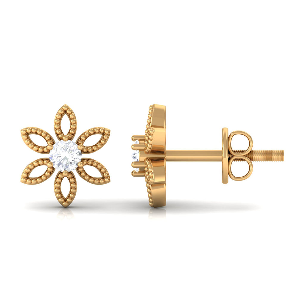Natural Diamond Flower Stud Earrings with Certificate