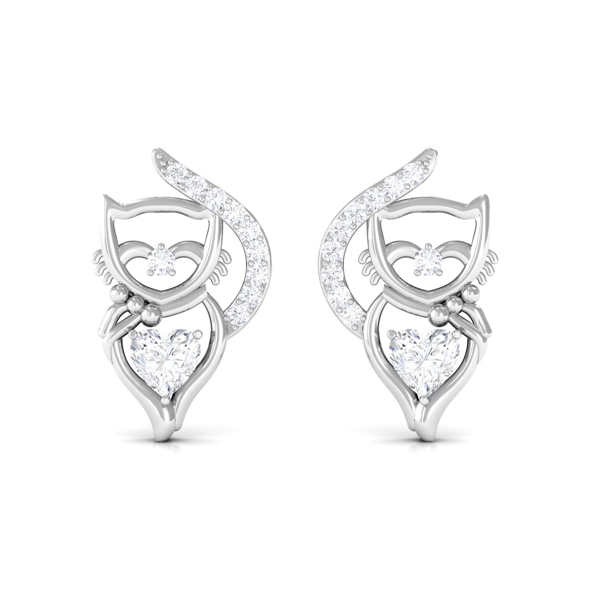 Heart Diamond Cat Stud Earrings For Women