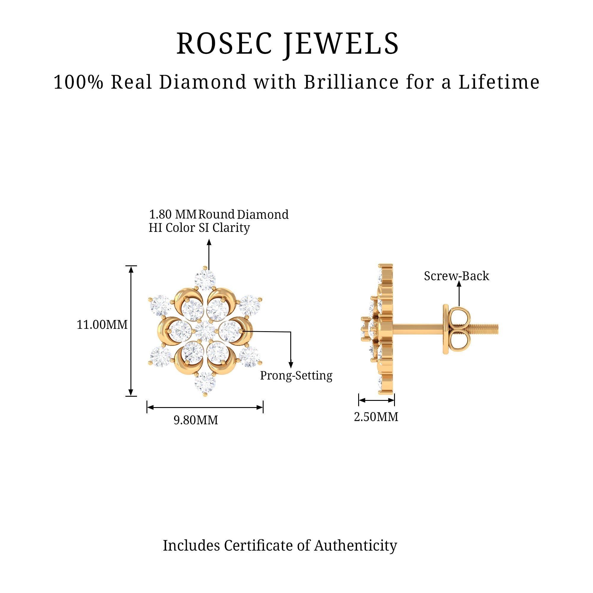 Certified Diamond Snowflake Stud Earrings