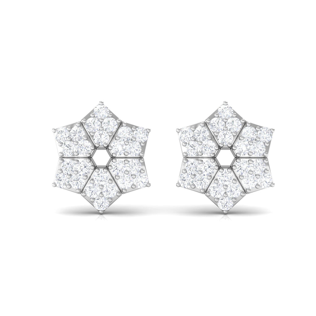 Certified Real Diamond Flower Earrings with Screw Back