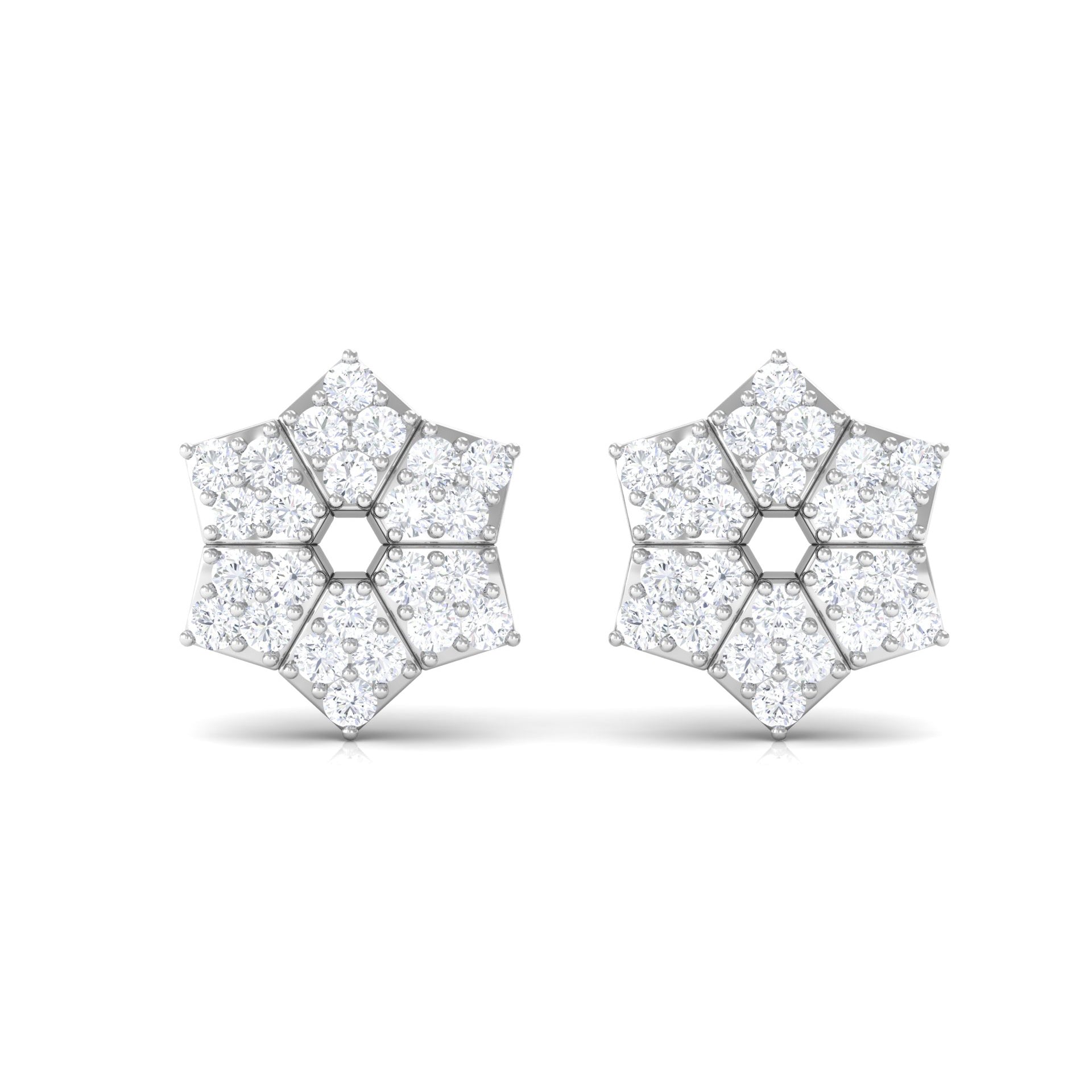 Certified Real Diamond Flower Earrings with Screw Back
