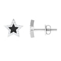 Natural Diamond Star Earrings with Black Enamel