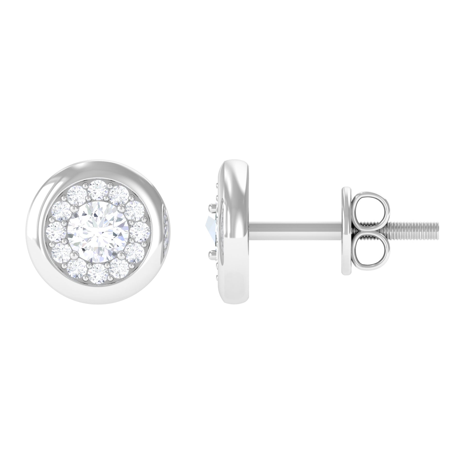 Certified Real Diamond Cluster Stud Earrings with Screw Back