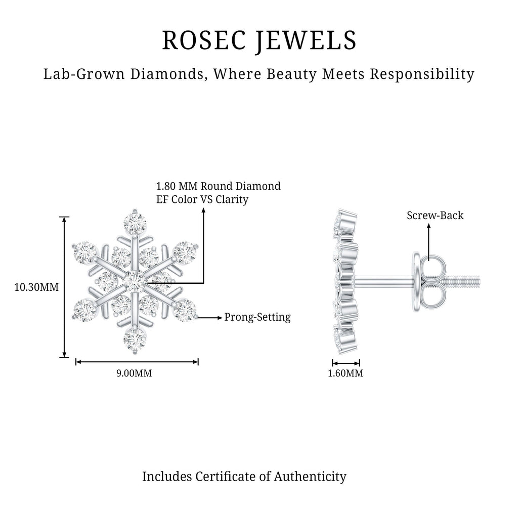 Certified Diamond Snowflake Stud Earrings with Screw Back