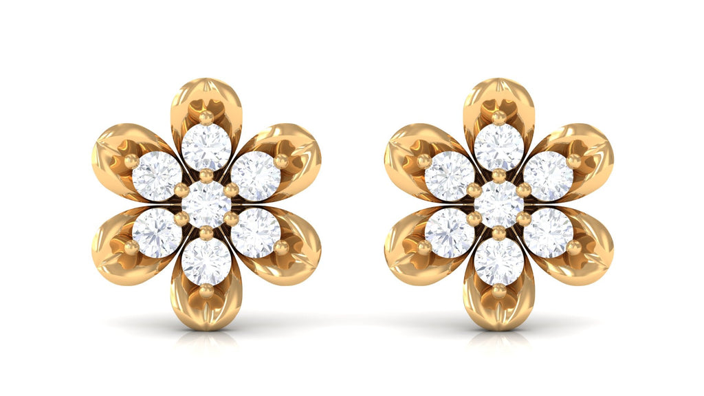 Brilliant Cut Diamond Flower Stud Earrings with Screw Back