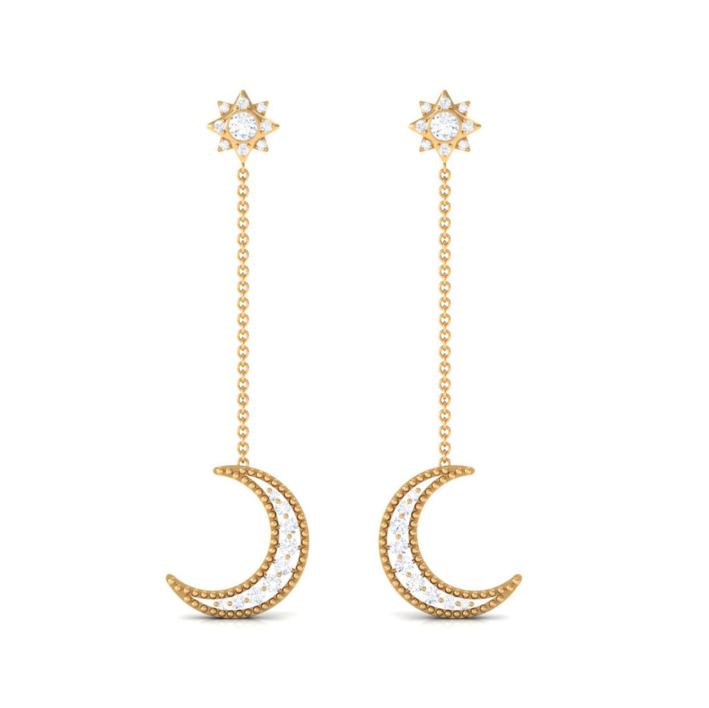 Certified Diamond Star and Moon Chain Earrings