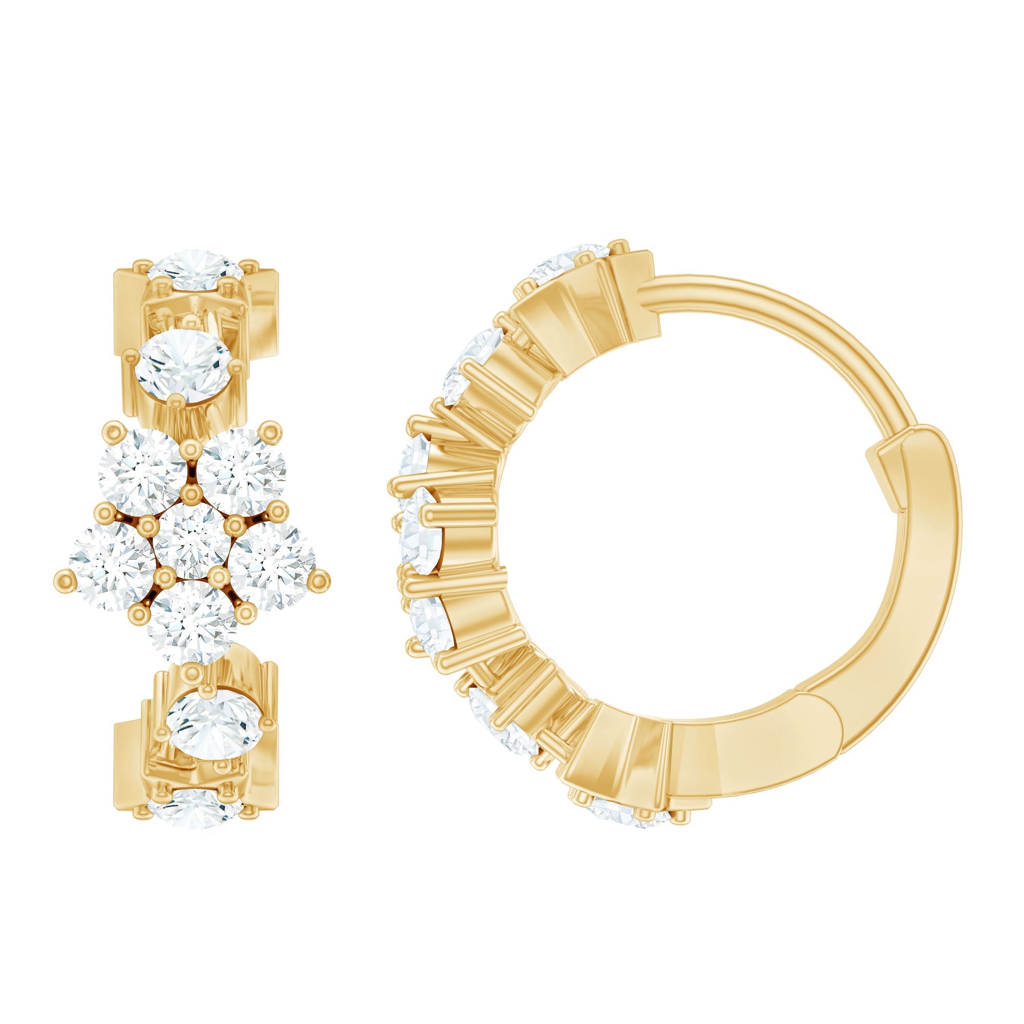 Certified Diamond Flower Hoop Earrings For Women