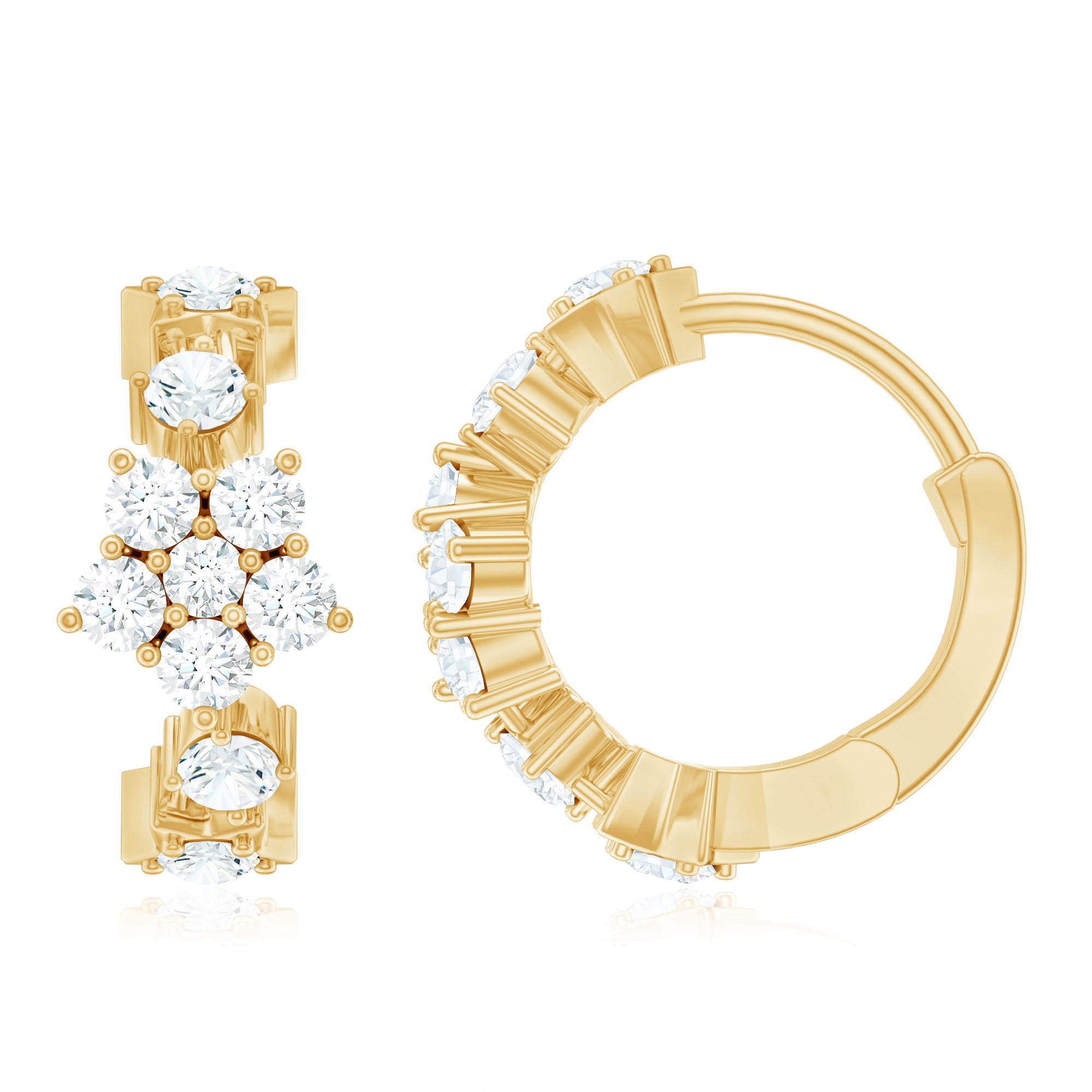 Certified Diamond Flower Hoop Earrings For Women