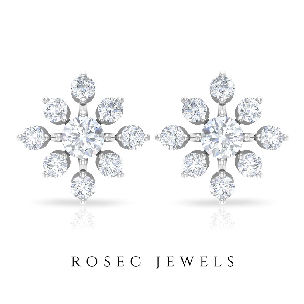 Round Cut Diamond Flower Stud Earrings for Women