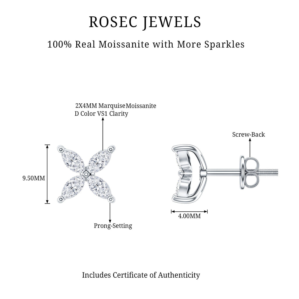 Marquise Shape Moissanite Flower Stud Earrings