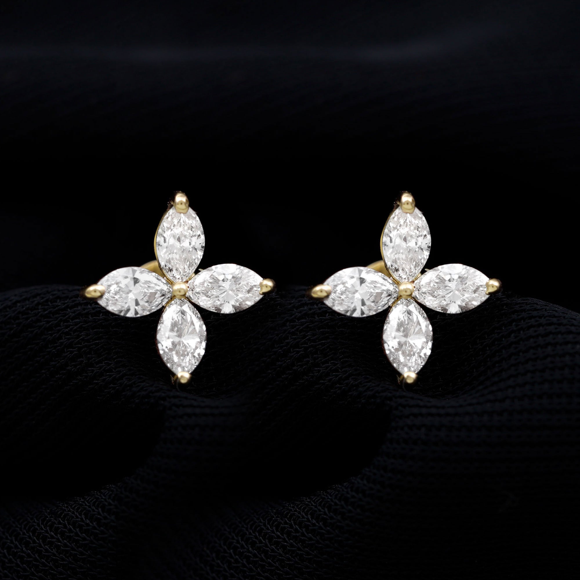 Marquise Shape Moissanite Flower Stud Earrings