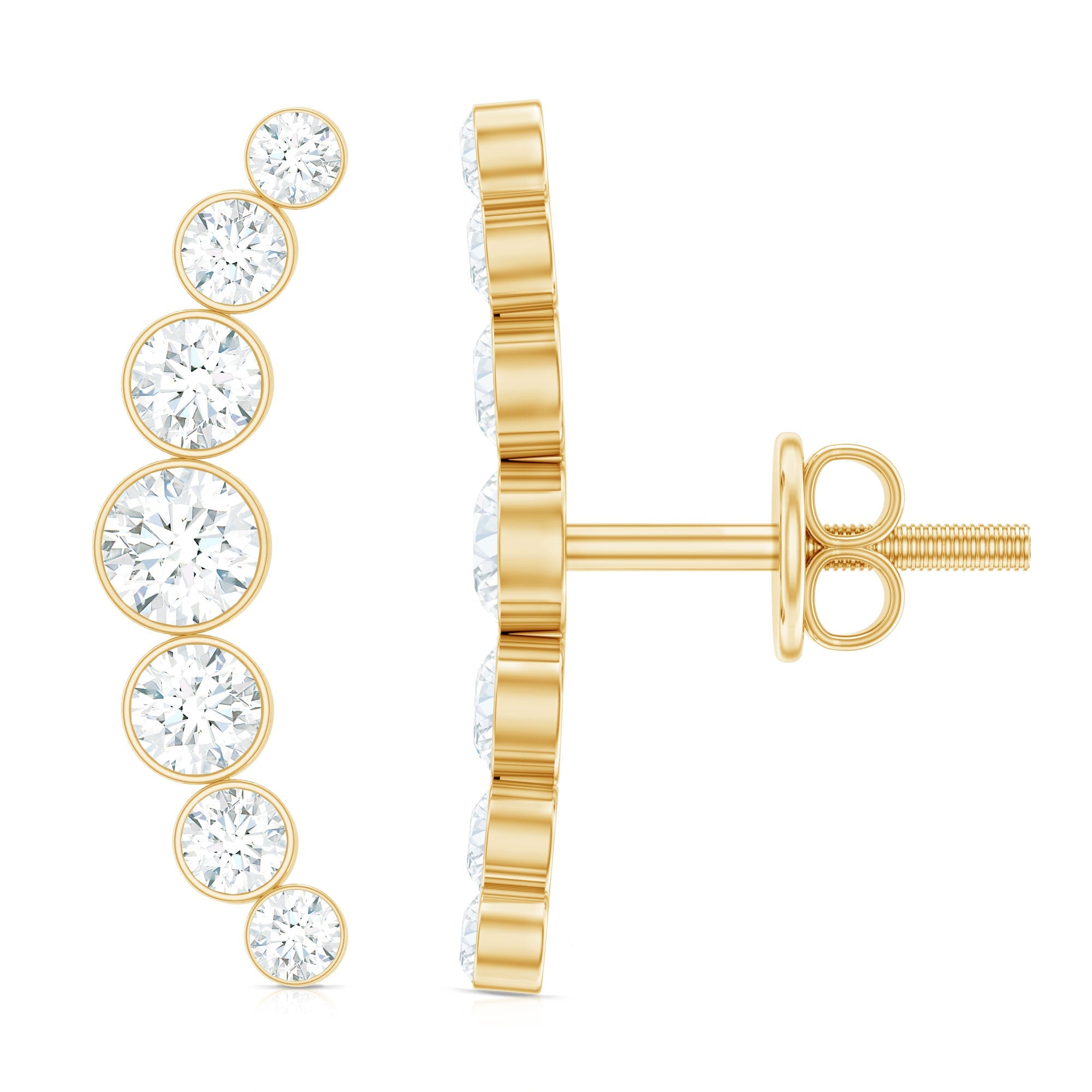 Natural Diamond Climber Earrings with Screw Back