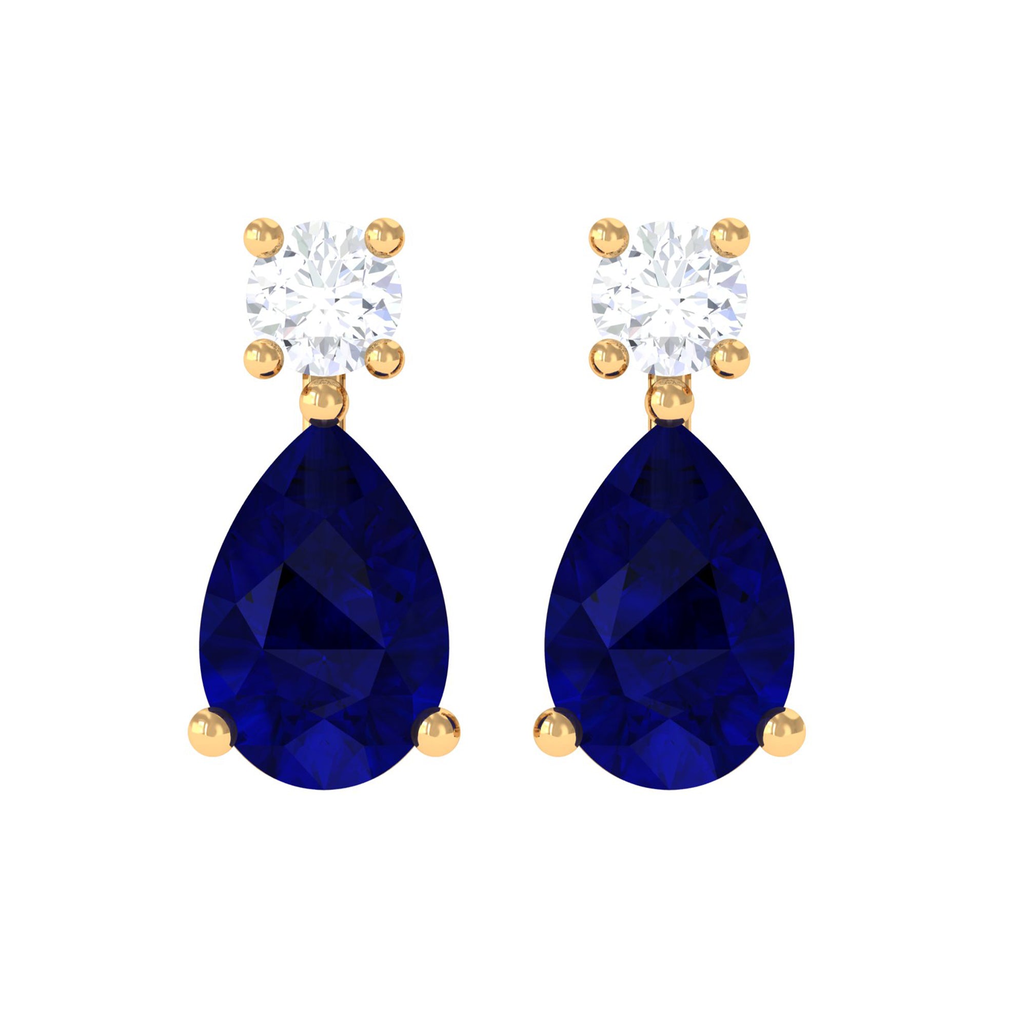Pear Cut Blue Sapphire Diamond Two Stone Stud Earrings