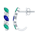 Certified Lab Grown Emerald and Sapphire Hoop Earrings in Sterling Silver