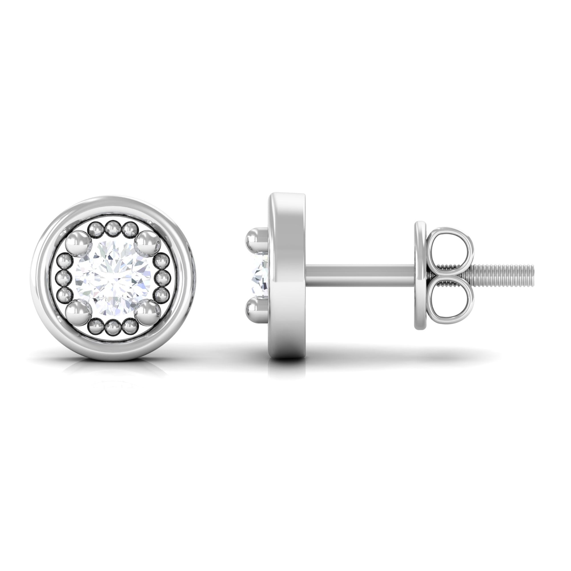 Genuine Diamond Vintage Stud Earrings with Screw Back