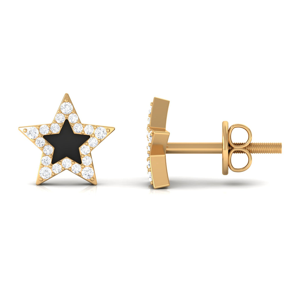 Natural Diamond Star Earrings with Black Enamel