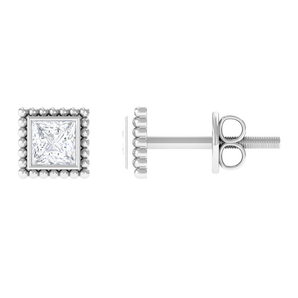 1/4 CT Real Diamond Solitaire Gold Beaded Stud Earrings