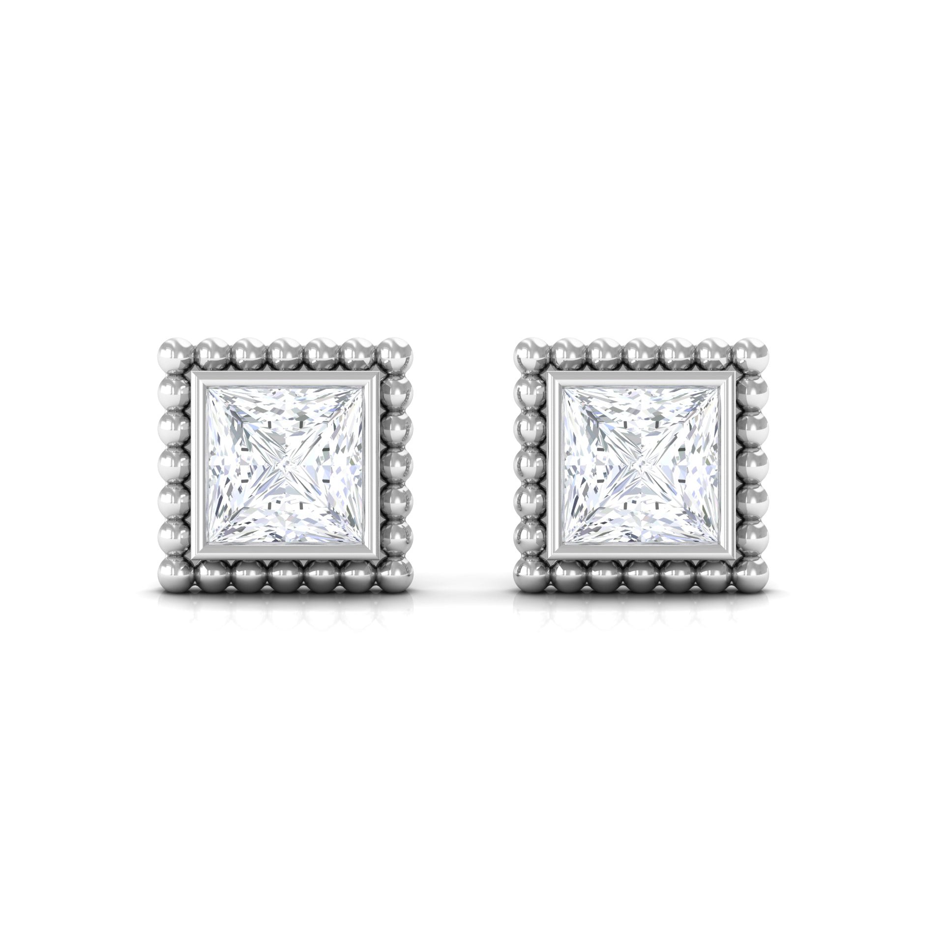 1/4 CT Real Diamond Solitaire Gold Beaded Stud Earrings