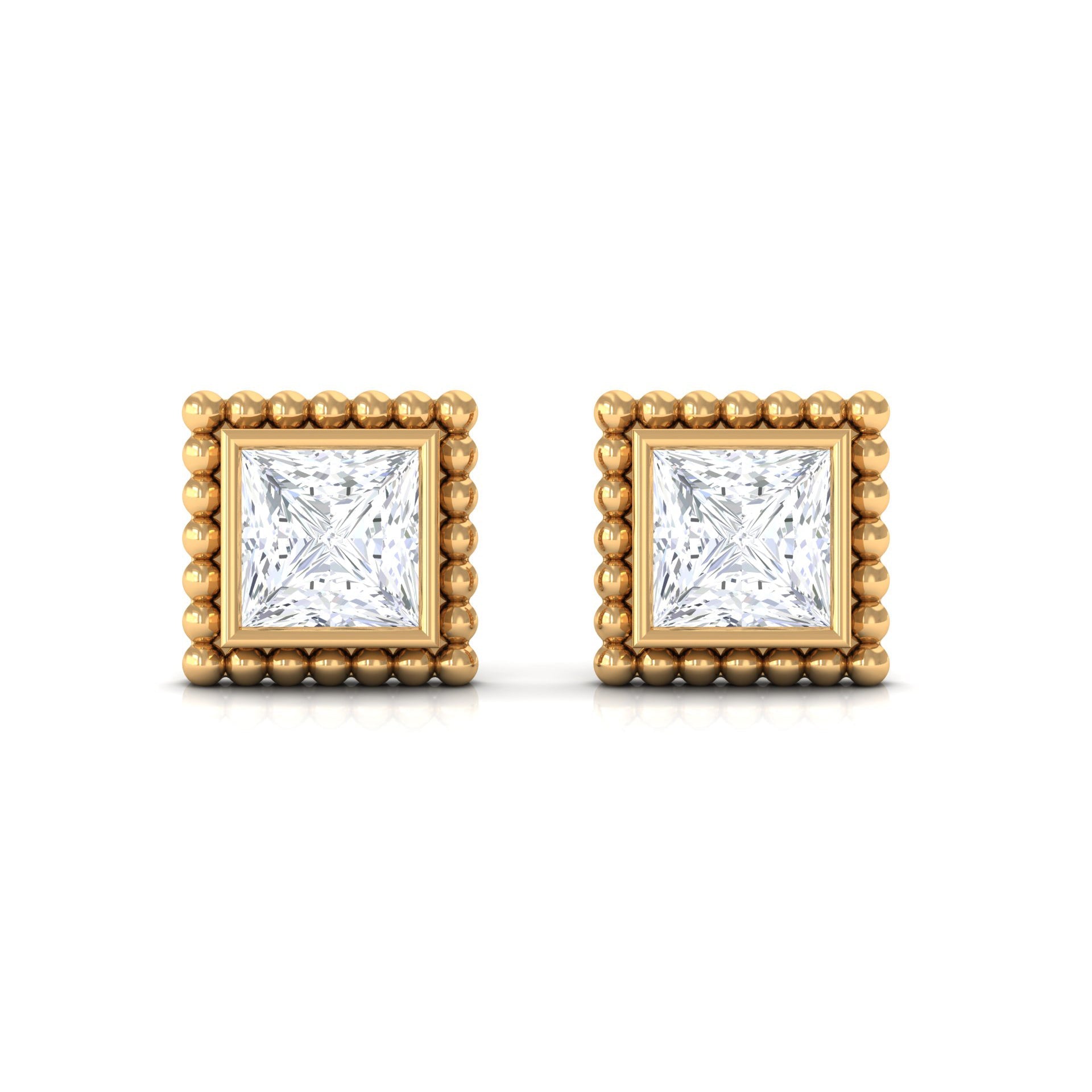 1/4 CT Real Diamond Solitaire Gold Beaded Stud Earrings