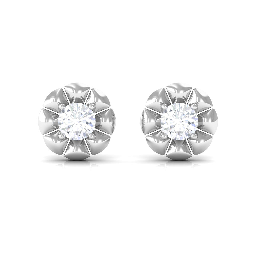 Natural Diamond Cute Flower Stud Earrings with Screw Back