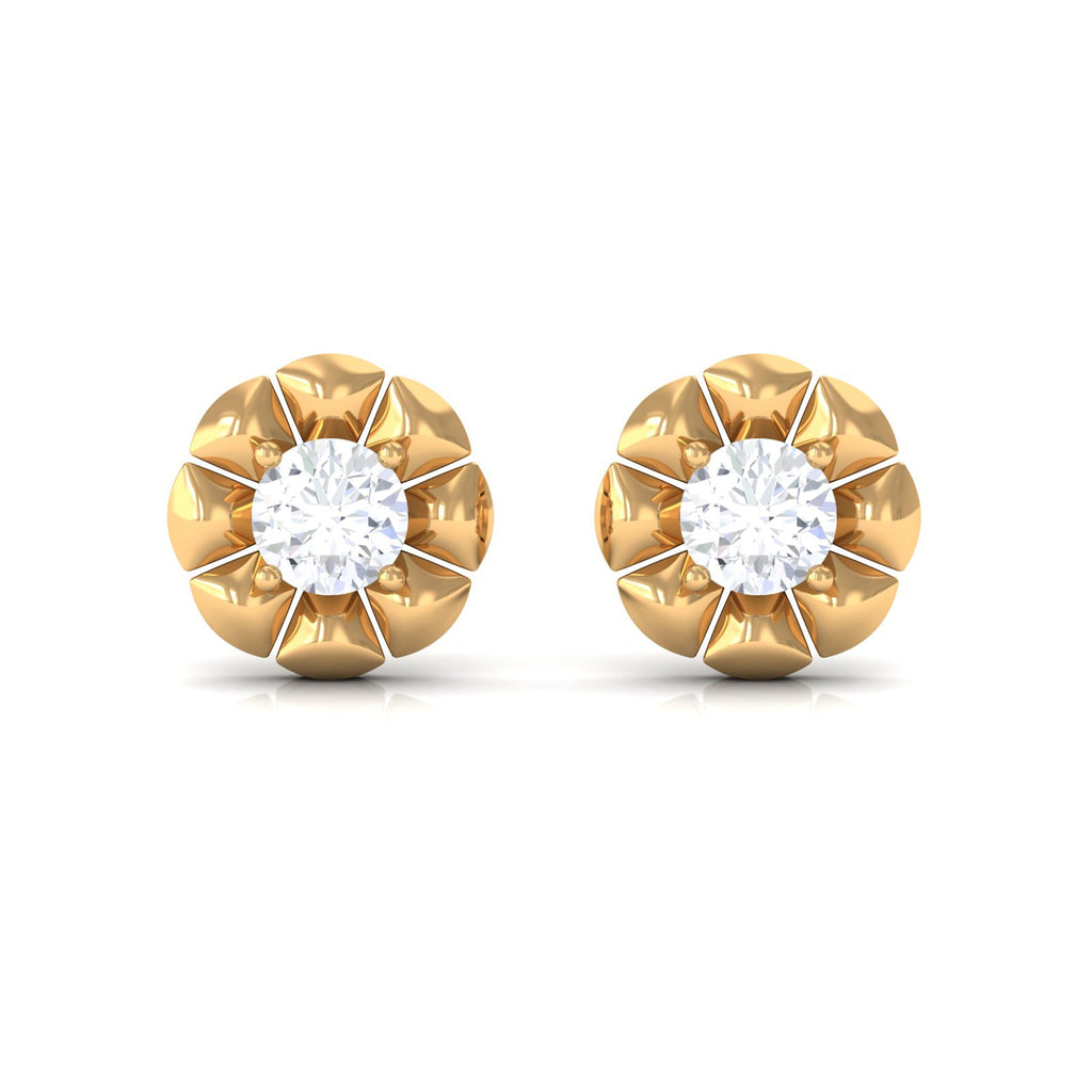 Natural Diamond Cute Flower Stud Earrings with Screw Back