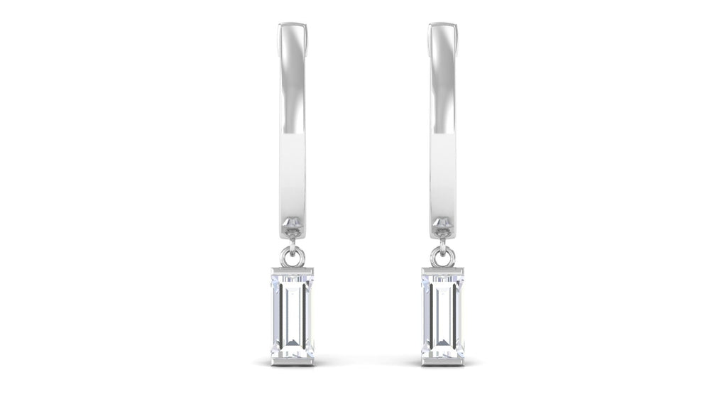 Natural Baguette Diamond Drop Hoop Earrings
