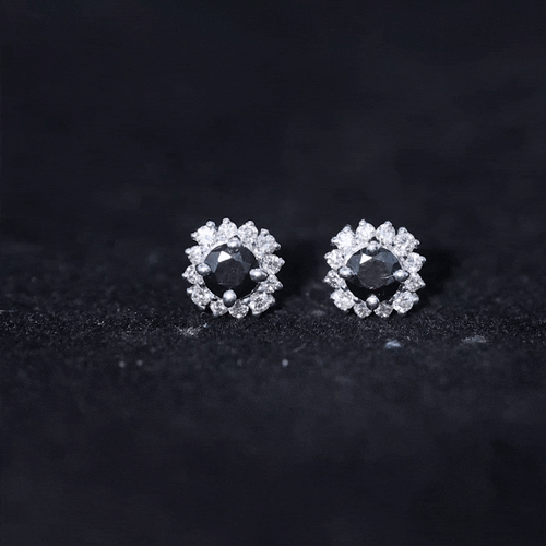 0.44 Carat Black Onyx and Diamond Halo Stud Earrings