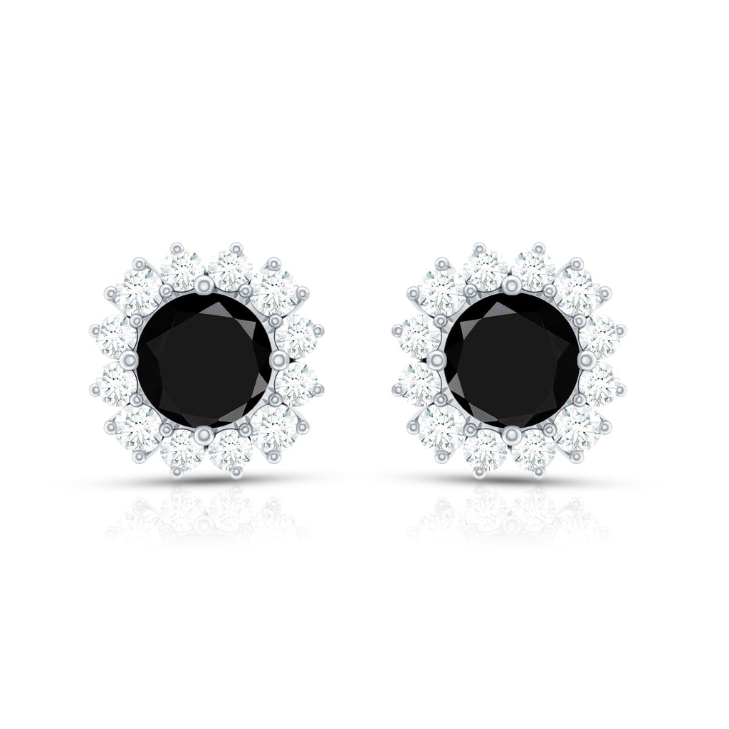 0.44 Carat Black Onyx and Diamond Halo Stud Earrings