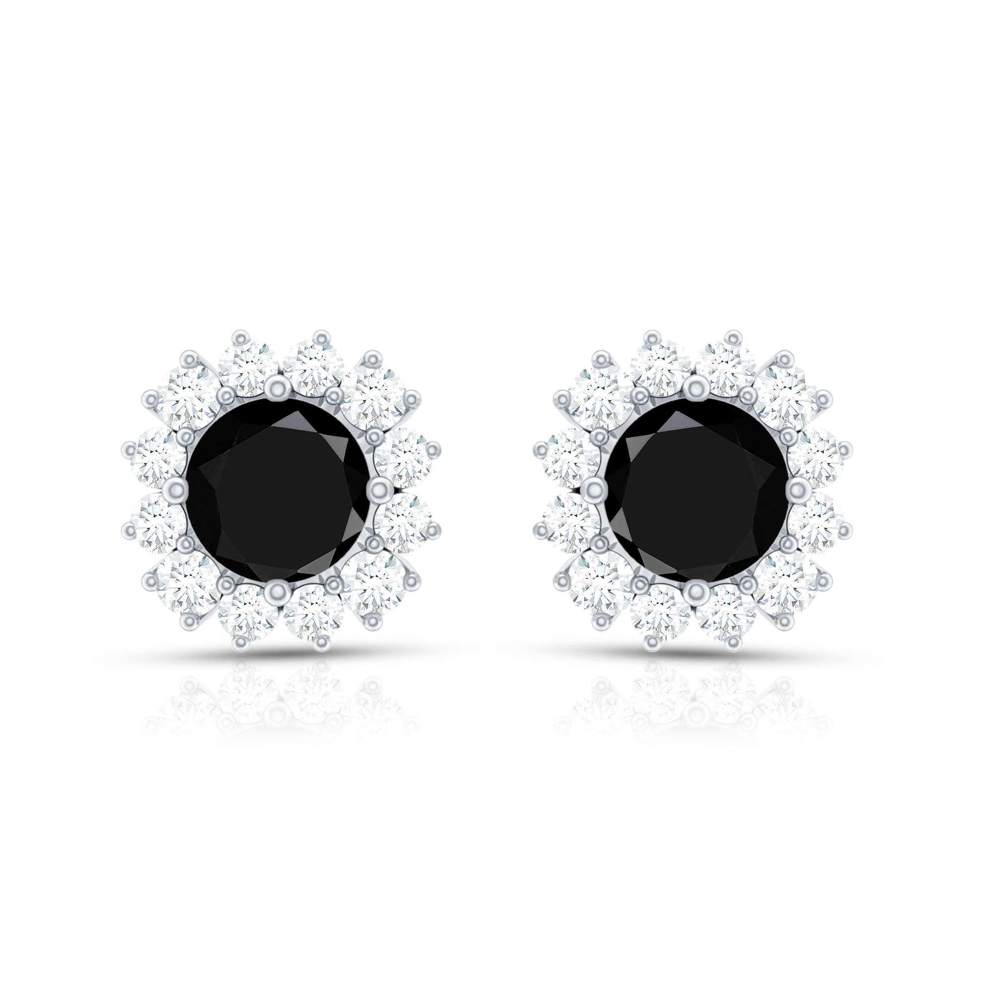 0.44 Carat Black Onyx and Diamond Halo Stud Earrings