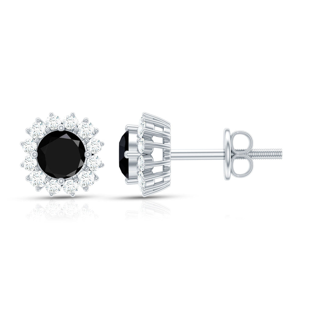 0.44 Carat Black Onyx and Diamond Halo Stud Earrings