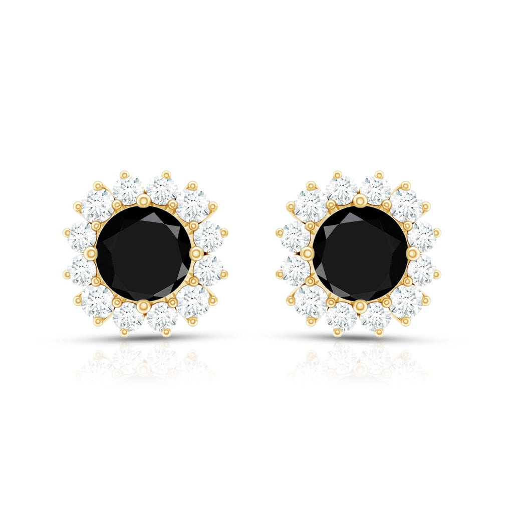 0.44 Carat Black Onyx and Diamond Halo Stud Earrings