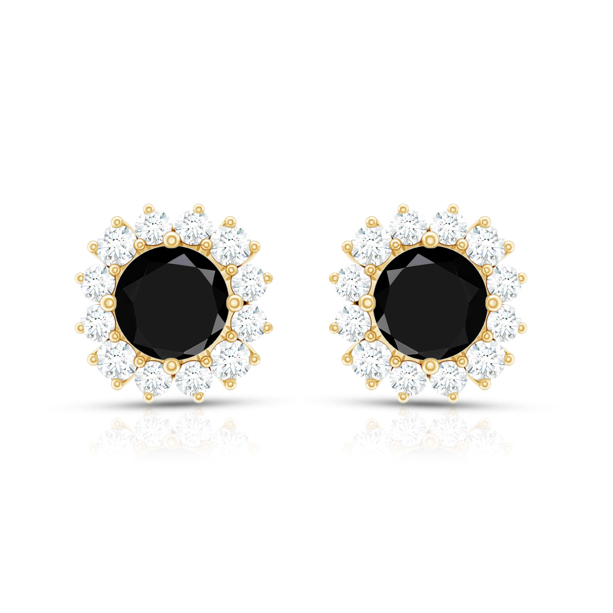 0.44 Carat Black Onyx and Diamond Halo Stud Earrings