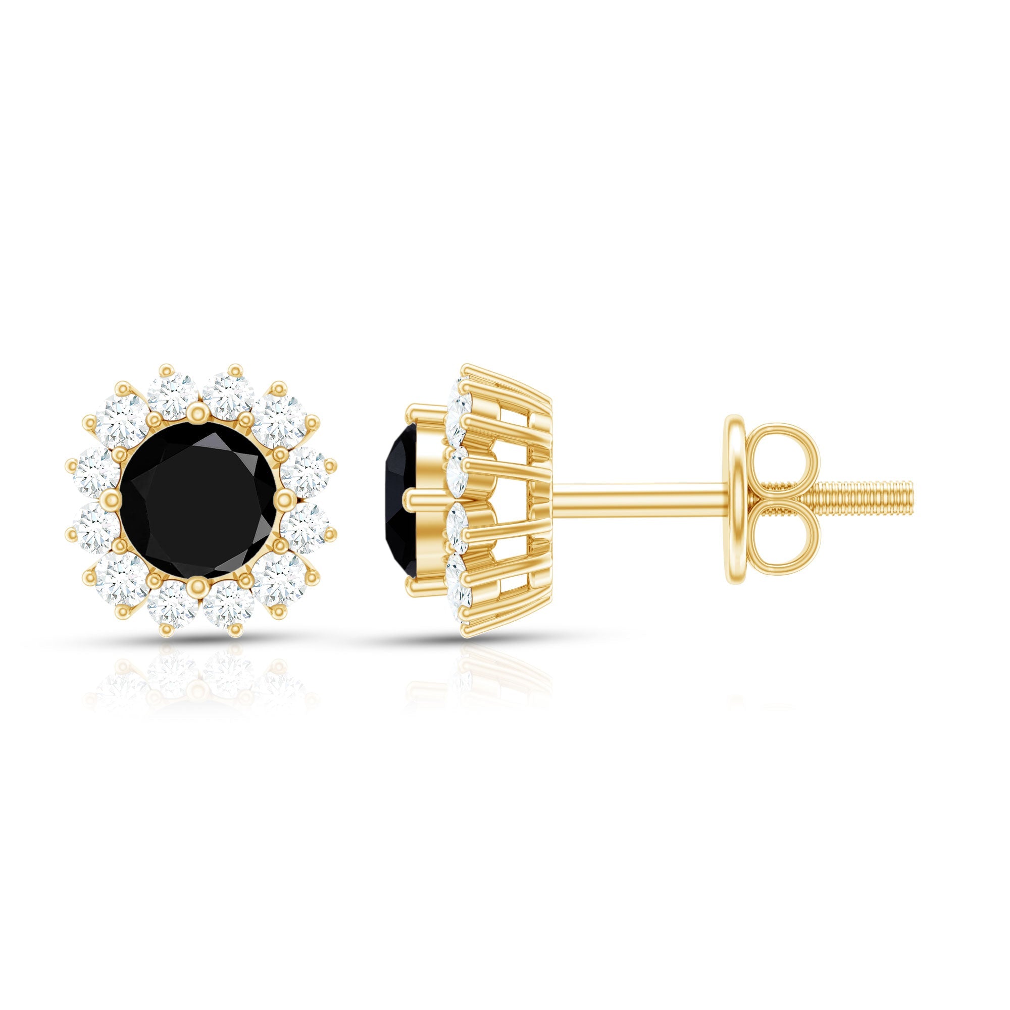 0.44 Carat Black Onyx and Diamond Halo Stud Earrings